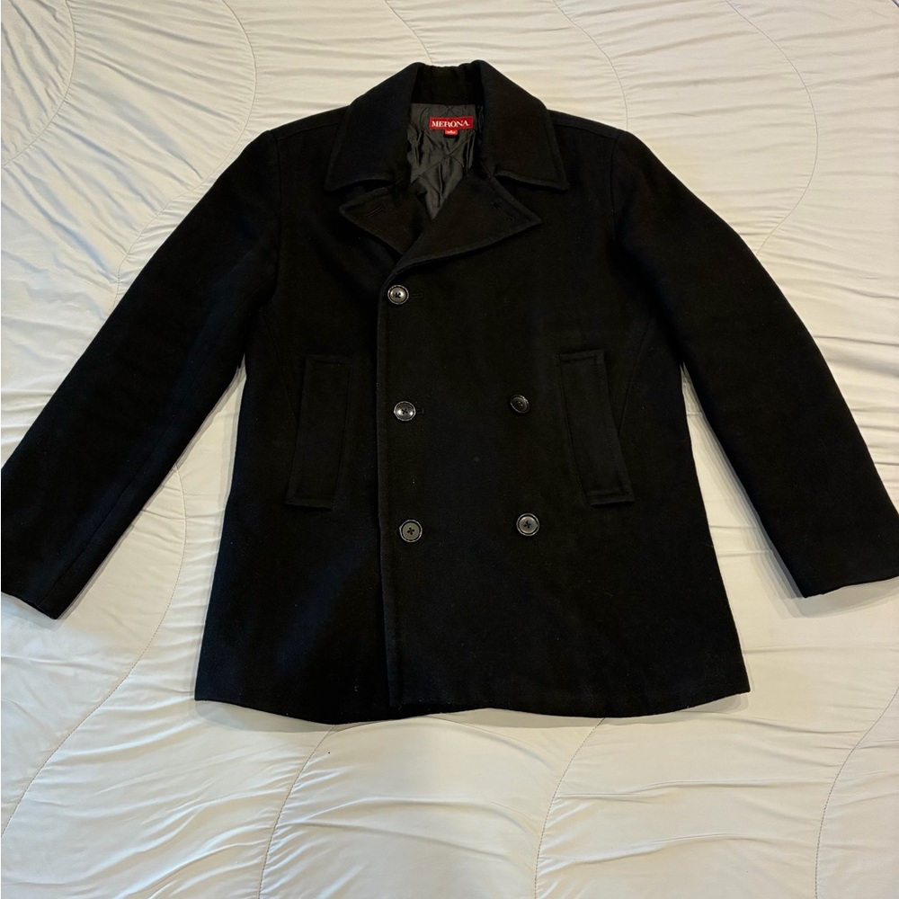 Merona Black Double-Breasted Wool Pea Coat (Men’s - S)